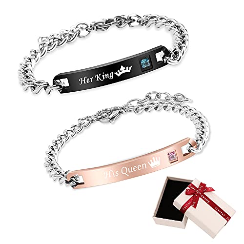 Xihuimay 2Pcs King And Queen Matching Set His Hers Couples Bracelets Cubic Zirconia Bracelets Link Chain Crown Bracelets Gift Jewelry For Lover Anniversary Promise Bracelet For Men Women, Style 2 #TOP5