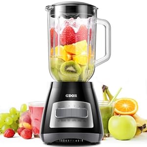 GDOR Blender for Kitchen, 700W Peak Power Smoothie Blender with 1.5L Glass Jug, 6-Leaf Stainless Steel Blades,5 Speed Control for Milkshake,Smoothie,Juice and Ice Drink,Black