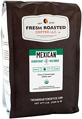 Fresh Roasted Coffee, Organic Mexican, 5 lb (80 oz), Medium Roast, Kosher, Whole Bean