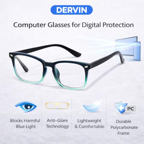 Image of Dervin Blue Light Blocking Glasses Gaming Filter Transparent Square Eyeglasses for Eye Protection Men Women, Computer /Tablet /Laptop /Mobile /TV, Anti-blue & Anti eyestrain