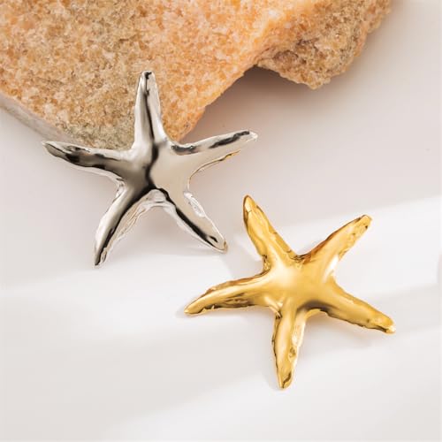 Ocean Starfish Brooch Pin for Women Gold Plated Stainless Steel Fashion Sea Star Marine Style Brooches Lapel Pins Cute Dress Accessories Birthday Beachy Party Jewelry Gift4
