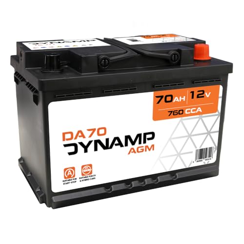 Dynamp DA70 AGM Start-Stop Car Battery 12V 70Ah 760CCA – Type 096, 278 × 175 × 190 mm, High Performance AGM Automotive Battery