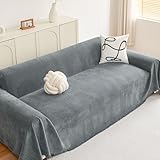 hyha Couch Cover for Dogs, Boho Sofa Covers for 3 Cushion Couch Washable, Chenille Sofa Slipcover for Pets, Soft Loveseat Sectional Couch Throw Blankets with Tassels (Grey, 71x118 Inch)