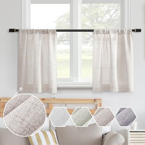 MEETBILY Linen Textured Semi Sheer Kitchen Tiers Curtains 24 Inches