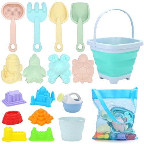 TUZHE Sandspielzeug Strandspielzeug Kinder 18 Stück Sandspielzeug Set Sandkasten Spielzeug mit Eimer Spaten Sandförmchen Sand Spielzeug ab 2 3 4 5 Jahr