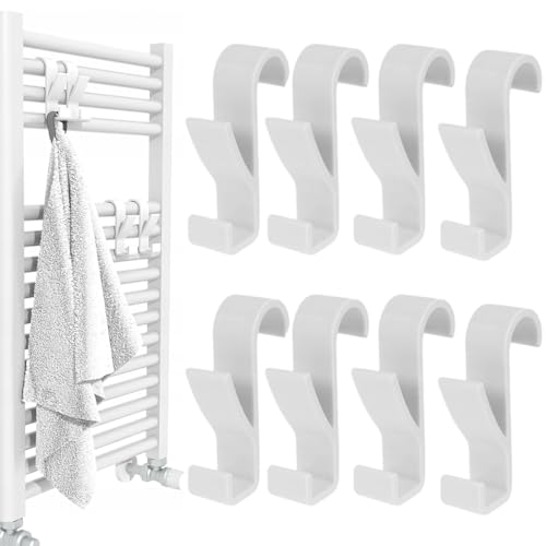 JEYORZY 8 Pezzi Ganci Termoarredo Bagno, Appendi Asciugamani, Ganci Per Termoarredo Bagno, Appendini Termoarredo Bagno, Ganci Per Scaldasalviette Ganci Per Accappatoio Bagno Ganci Plastica, Bianco