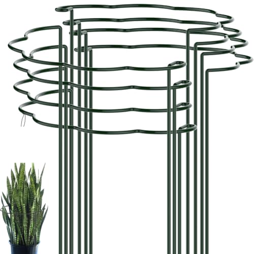 Teenfa Plant Support Stakes, 25×40cm Metal Garden Plant Stakes, Garden Half Round Plant Support Ring for Peonies Tomatoes Tulips,Potted Plants (12, green)