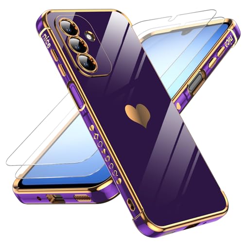 LeYi for Samsung Galaxy A17-5G Case: with Tempered Glass Screen Protector [2 Pcs]+ Full Camera Lens Protection,Love Heart Plating Girly Cute Luxury Soft TPU Shockproof Case for A17 5G,Dark Purple by LeYi - Used condition - US$9.47