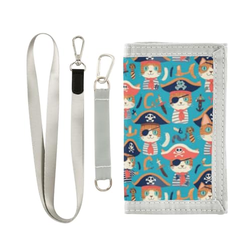 Wusikd Pirate Cat Ship Kids Wallet for Boys Girls Anchor Toddler Trifold Wallet Novelty Wallet for Teens Women Men