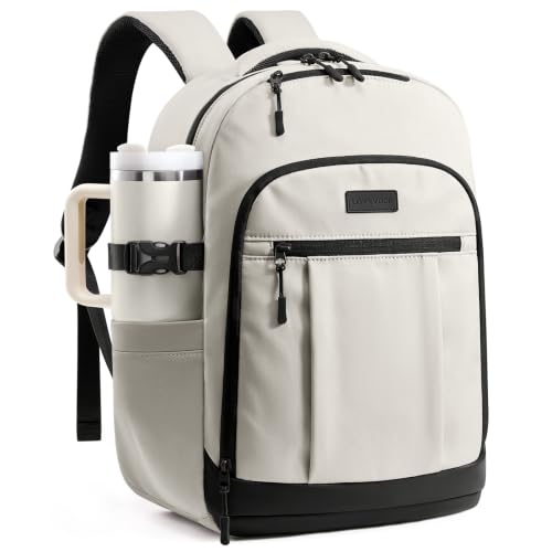 Image of LOVEVOOK Laptop Backpack for Women, Waterproof Work Travel Backpack with Large Cup Pockets for Teacher Nurse, 15.6 inch Computer Bag College Bookbag Daypack, Gifts for Women, Black-White