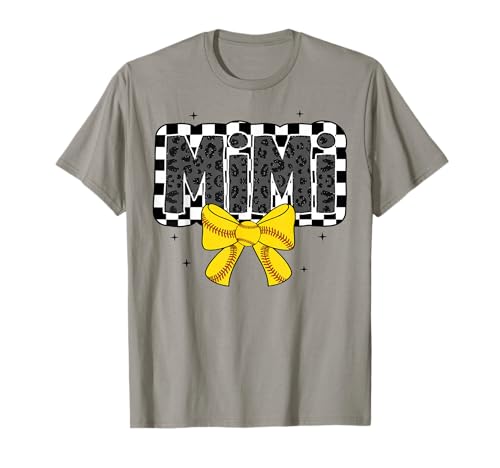 Cute Softball Mimi Ballpark Coquette Bow Grandma Mothers Day T-Shirt