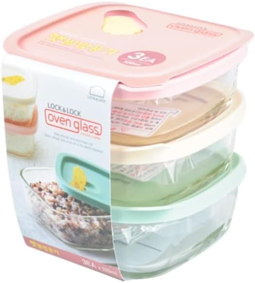 LOCK & LOCK Pastel Oven GLass Cooked Rice Storage Container for Freezer Set of 3
