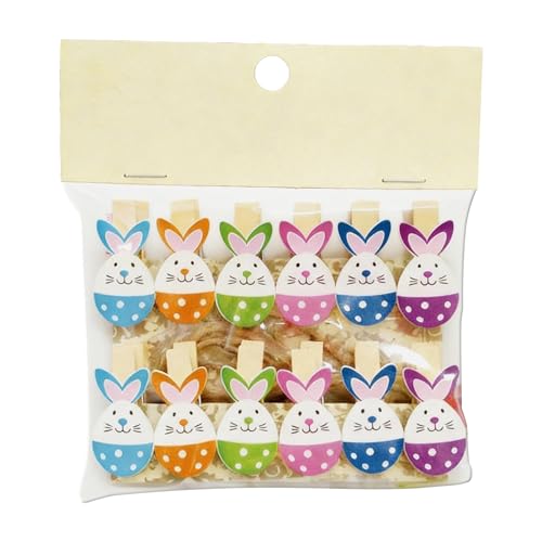BGENHPON 12pcs Wood Photo Pegs Bunny Clips with 1.5 Yards String Hanging Photo Wall Clips for Easter Wedding Party Decor Photo Display and Hanging