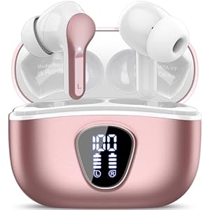 Wireless Earbuds, Bluetooth 5.4 Headphones HiFi Stereo, Bluetooth Earbuds with ENC Noise Cancelling Mic, IP7 Waterproof in Ear Earphones, 48H, LED Display Ear Buds for Pad Phones Workout, Rose Gold Wireless Earbuds, Bluetooth 5.4 Headphones HiFi Stereo, Bluetooth Earbuds with ENC Noise Cancelling Mic, IP7 Waterproof in Ear Earphones, 48H, LED Display Ear Buds for Pad Phones Workout, Rose Gold