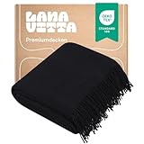 Wolldecke „Runo“ – Tagesdecke und Bettüberwurf – 100 prozent Neuseeland-Wolle, Warmer Sofa-Plaid – Schwarz – 140x200 cm