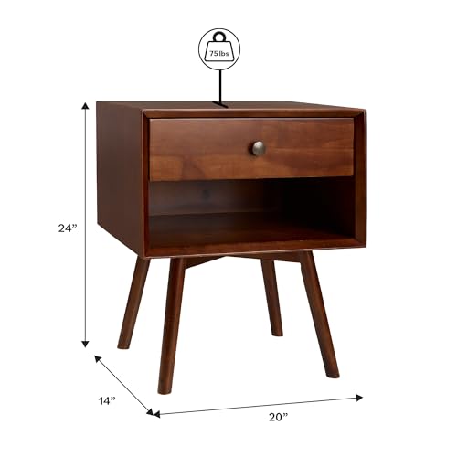 Walker Edison Mid Century Modern 1-Drawer Nightstand Bedroom Storage Drawer and Shelf Bedside End Table, 24 Inch, Walnut by Walker Edison - Used condition - Image 3
