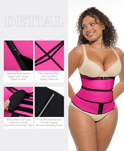 Image of FeelinGirl Waist Trainer for Women Belly Fat Long Torso Sauna Workout 2 Belt With Zipper 7 Steel Bones Corset
