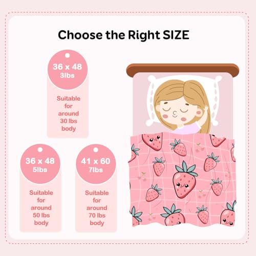 Image of Uttermara Weighted Blanket 3lbs, Cozy Minky Weighted Blankets with Cartoon Patterns, Reversible Washable Heavy Blanket Great for Sleeping, 36x48 inches, Pink Strawberry