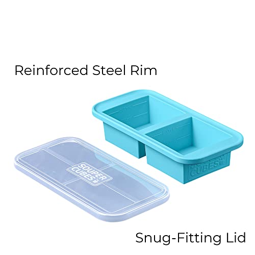 Souper Cubes 2 Cup Silicone Freezer Tray With Lid - Easy Meal Prep Container and Kitchen Storage Solution - Silicone Mold for Soup and Food Storage - Aqua - 2-Pack - Image 5