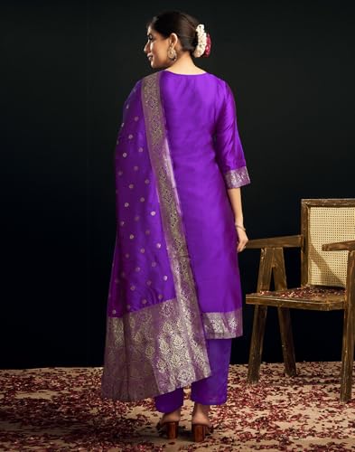 Image of SIRIL Women's Rayon Viscose Banarasi Jacquard Zari Woven Straight Kurta Pant with Dupatta Set