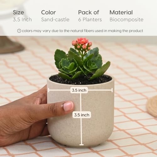 Image of Eha Earth-Friendly Terrapod Planters for Home Decor | 3.5 Inch, Pack of 6 | Small Plant Pot Made with Rice Husk Biocomposite | Flower Pot for Living Room | Sand Castle