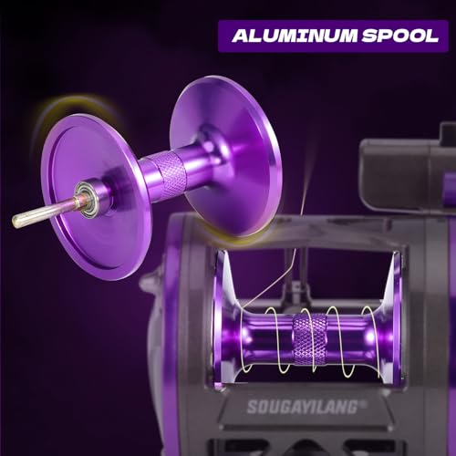 Image of Sougayilang Level Wind Trolling Reel - Line Ecounter Baitcasting Fishing Reel,3.8:1 Gear Ratio, Corrosion-Resistant - for Saltwater /Freshwater Bass Catfish-Right