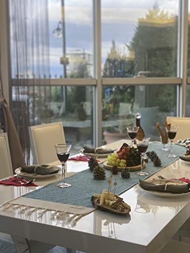 Smyrna Original Turkish Table Runner Vintage Series | 100% Cotton, 15 X 48 Inches | Vintage Farmhouse Table Runners For Home Dining Table Decor And Bohemian Wedding Decoration (Turquoise, 15" X 48") #TOP2