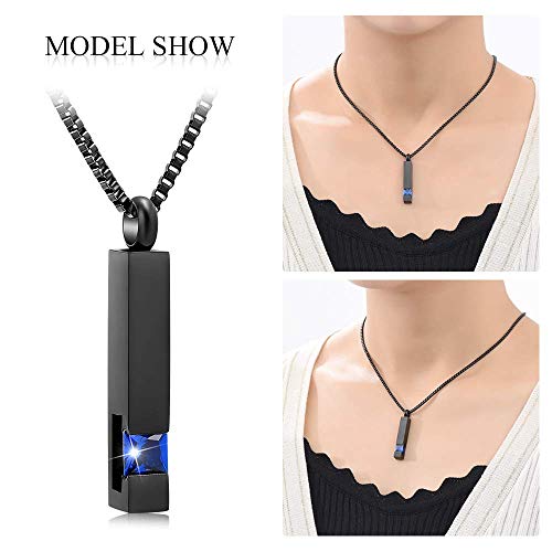 Xsmzb Crystal Cremation Urn Jewelry Cube Memorial Ashes Necklace Pendant Keepsake- Black Birthstone Series(Blue) #TOP5