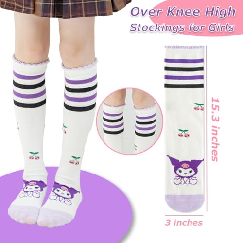Image of 4 Pairs Knee High Socks for Girls & Women, Cute Cartoon Thicken Over Knee Stockings Cotton Long Socks Halloween Costume 15 inch