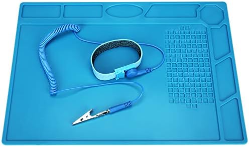 Soldering Mat,Insulation Silicone Welding Pad Repair Work Kit with Anti-Static Wrist,932°F Heat Resistant Silicone Work Pad for Soldering Iron,Phone and Computer Repair, 13.8X 9.8Inch