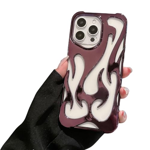 For iPhone 16 Pro Max Fire Hollow Breathable Soft Phone Case, Fashion 3D Flame Pattern Slim Shockproof Protective Soft Cover for
