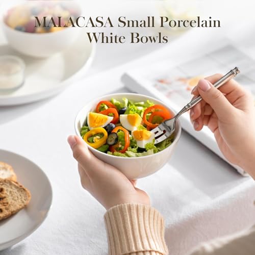 Image of MALACASA 14 Oz Small Ceramic Bowls Set of 8, White Porcelain Bowl for Rice | Perfect for children, dessrt, Side dishes, rice, & ice cream; scratch-resistant, stackable, microwave, oven & dishwasher safe
