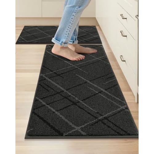 COSY HOMEER Kitchen Mats, 2 PCS Kitchen Rug Non Slip Washable, Absorbent Runner Rugs for Kitchen Floor, Polyester Kitchen Sink Rug 20"x32" + 20"x48"(Beige) Beige 20"x32" + 20"x48"