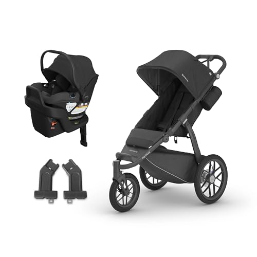 UPPAbaby Travel System – Ridge Stroller + Aria V2 Lightweight Car Seat Combo – Toddler Seat, Rain Shield, Bug Shield, Car Seat, Base with Load Leg + Infant Insert Included – Jake (Charcoal)