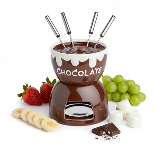 BUTLERS Schokoladenfondue Set Keramik 480 ml 4 Edelstahl Gabeln –CHOCOLATE LOVE– Schoko Fondue Teelicht Käse und Schokoladenschmelzer | Schmelztopf ideal für Obst, Kekse, Weihnachtsplätzchen