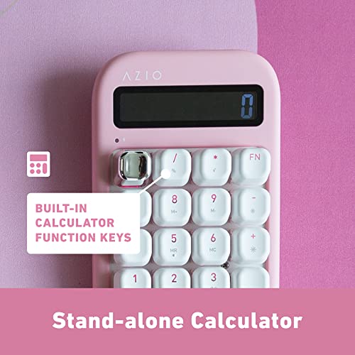 Image of AZIO IZO Wireless Mechanical Calculator & Number Pad (Pink /Silver) - Bluetooth 5.0 & USB, Gateron-Red Mechanical Switch, 9 Backlight Modes, Rechargeable, PC & Mac Compatible, Pink Blossom (IN408)