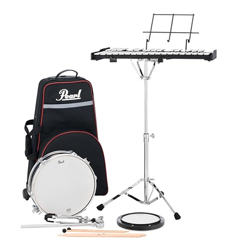 Pearl PL910C Dzwonki chromatyczne 32 tonowe ze stojakiem, drewnianym werblem 33 cm, padem do ćwiczeń, pokrowcem na kółkach i pałeczkami