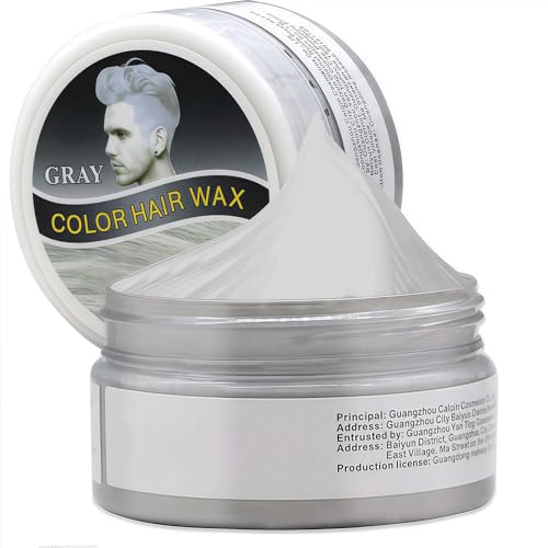 Temporary Grey Hair Color Wax – Silver Gray Semi-Permanent Dye for Men & Women. Mud-like Texture for Easy Styling & Wash-Out Instant Hair Color Cream, Natural Grey Looks 1PCS