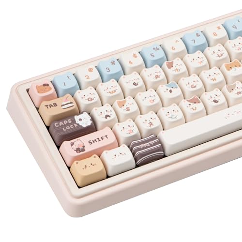 COOMICKEY 140 Keys PBT Keycaps Set, Mao Profile Key Caps, Dye-sub Cute Cat Keycaps for Mechanical Gaming Keyboard, Compatible with Cherry Gateron Kailh MX Structure (Custom Cat-Shaped)