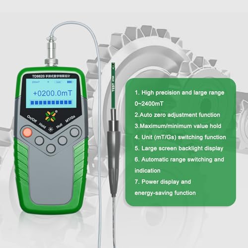 GOYOJO Medidor Gauss Digital Portátil 0-2400Mt, com Sonda de Metal + Função N/S, Zero Automático E R