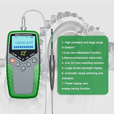 Gauss Meter Tesla Magneto Meter (2400mT/24000Gs), Magnetic Field Strength & N/S Recognition Function, 2% Accuracy for Factories, Workshops