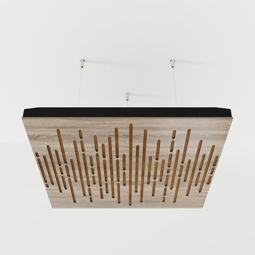 2 Pack — Ceiling Acoustic Sound-Absorbing Diffusion Panel with Velvet Fabric & Mounting Kit | 50x50x5cm | Acoustic Cloud Panel | Home Acoustic Treatment [ WAVE - Sonoma | Gold ]