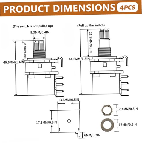Potentiomètre 500k guitare électrique push pull pour split de micro humbucker - 3