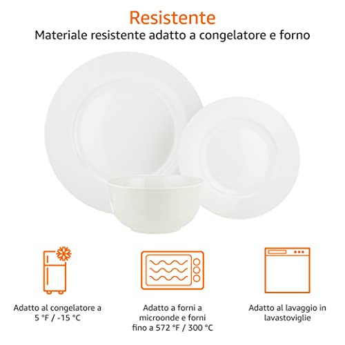 Amazon Basics Servizio di Piatti per 6 persone, 18 pezzi, Bianco - immagine 4