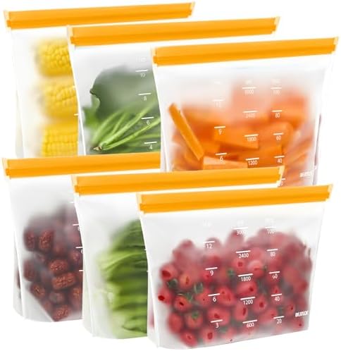 IDEATECH Reusable Gallon Freezer Bags Dishwasher Safe, Leakproof Reusable Gallon Bags Stand Up, Extra Large & BPA Plastic Free Food Storage Containers for Meats, Veggies(6 Pack) - Thumbnail 2