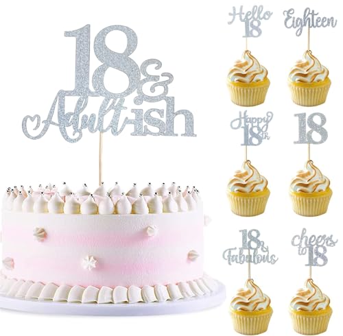HQKJGSYX 25 PCS 18th Adultish Cupcake Toppers Happy Birthday Cake Toppers Silvery Glitter Picks 18st Birthday Party Decorations 18nd Anniversary Party Favors Decorations Supplies