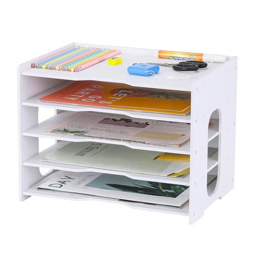 Hotyin 5 Niveles Organizador de Papel, Bandeja para Cartas y Documentos de Escritorio, Ideal para Carpetas de Archivos A4, Oficina, Hogar y útiles Escolares (33 x 25 x 26 cm)