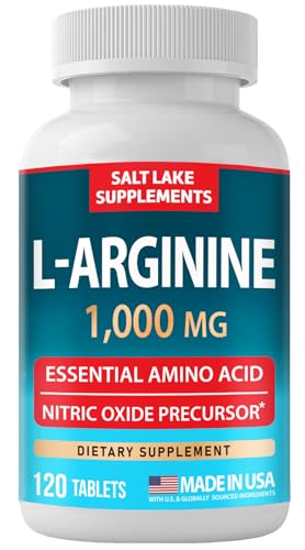 Salt Lake Supplements L-Arginine 1,000 mg - Essential Amino Acid & Nitric Oxide Precursor* - 120 Tablets, Non-GMO, Gluten Free, Made in USA