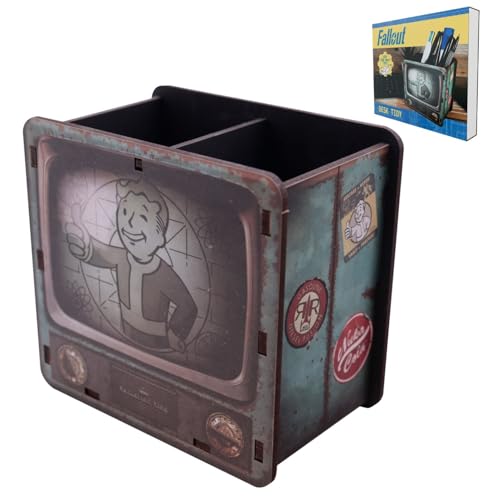 FaNaTtik Fallout Desk Tidy – Officially Licesned Vault‑Tec Retro TV Desk Organiser with Vault Boy - MDF Pen & Pencil Holder for Gaming or Office Setup