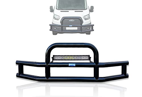 KOZAK 3-Inch Heavy Duty Round Bumper Grille Guard Compatible with Ford Transit Van 2014 and newer PLUS 22” LED Light Bar 120W, Mounting Brackets, License Plate Holder and Frame, KOZAK Vest